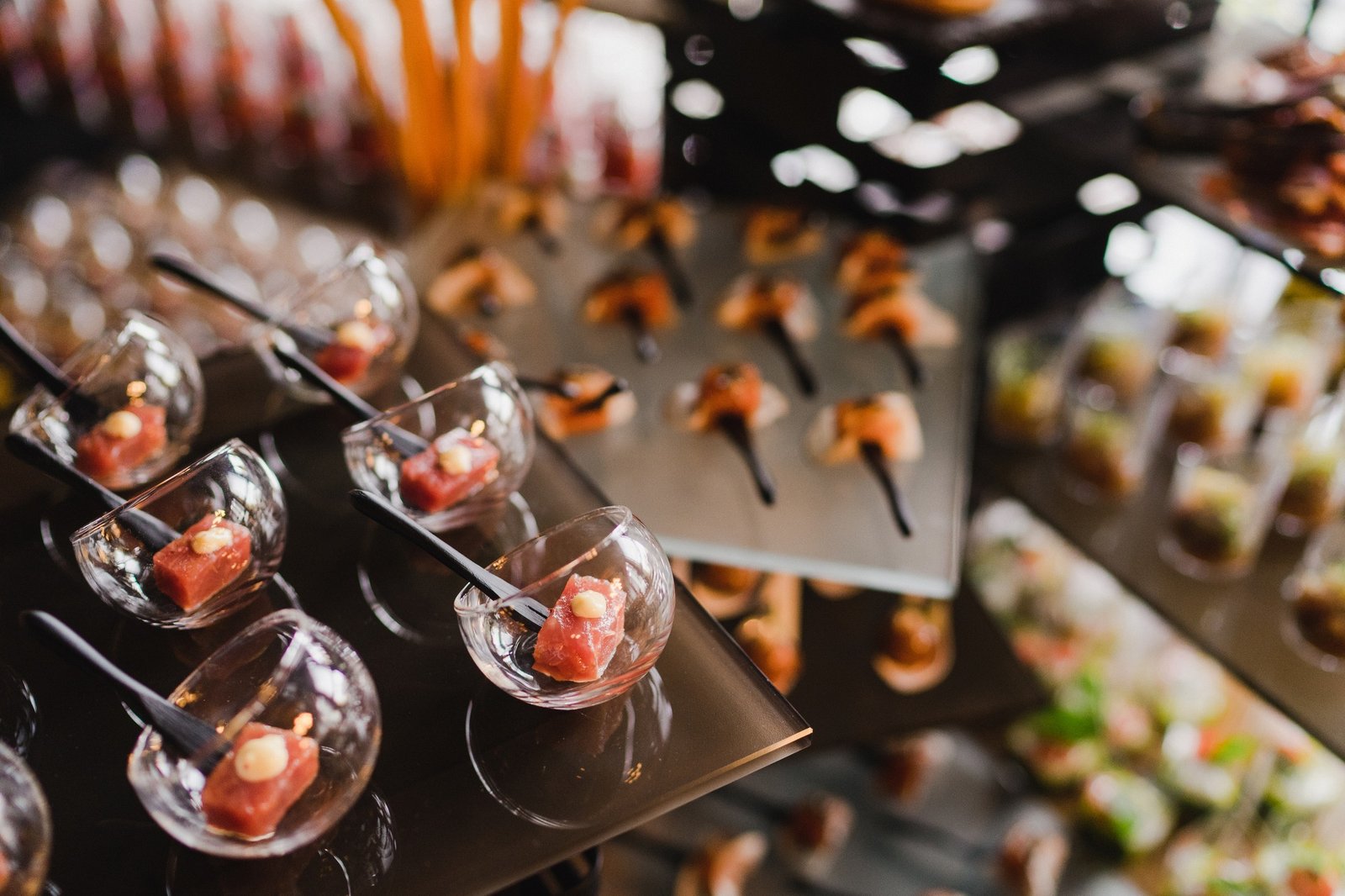 Catering banquet table at reception.